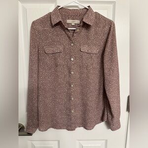 LOFT Speckled Tan and Cream Blouse